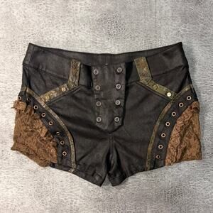 Black Faux Leather Lace Mini Shorts